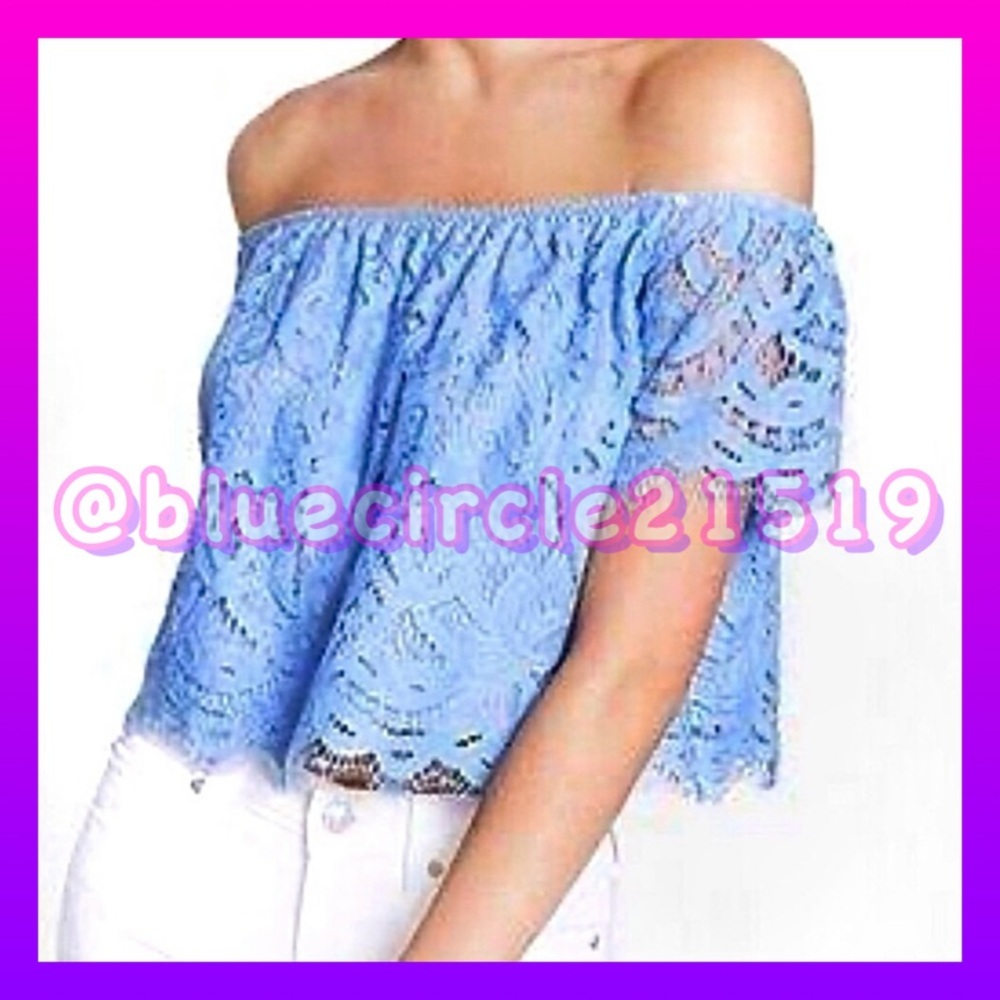 Express Scoop Neckline Blue Lace Crop Top 
Size Medium
